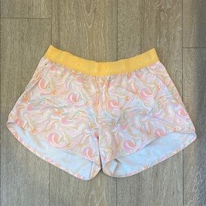 Outdoor Voices relay 3” Pink and Yellow Athletic Shorts Elastic Waistband